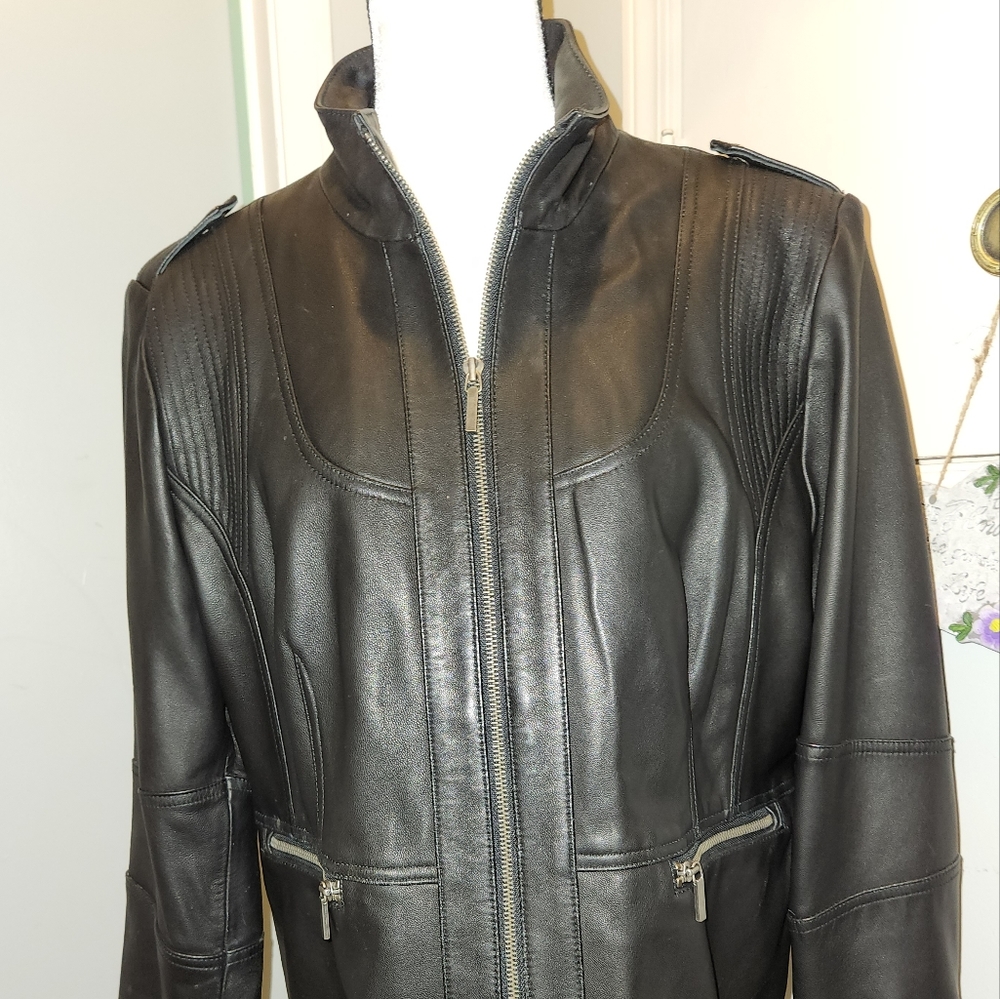 Black leather moto style jacket